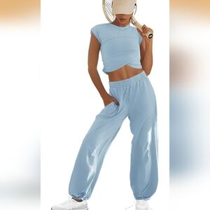 Light Blue Track Pants & Crop Top Set - Women
